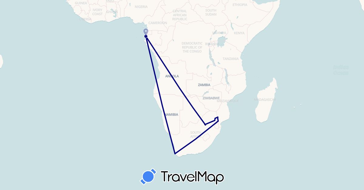 TravelMap itinerary: driving in Gabon, South Africa (Africa)